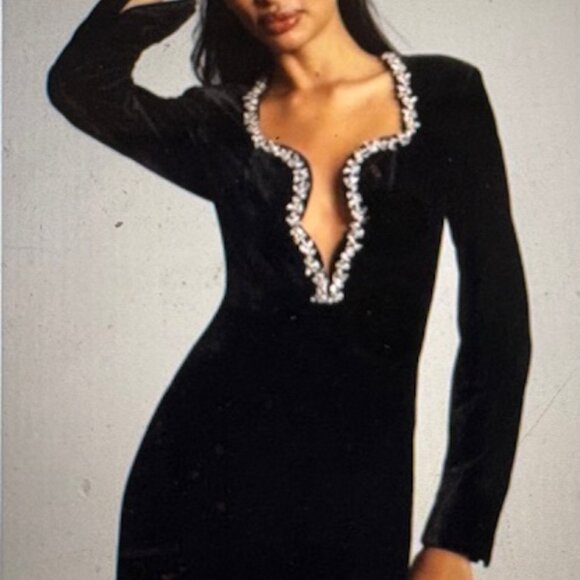 Bardot Anthropologie Audrina Velvet Black Mini Dress, Sz 10/XL - Picture 2 of 6